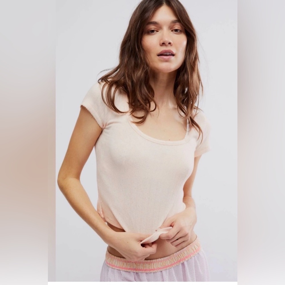 FREE PEOPLE END GAME COTTON POINTELLE BABY TEE XL BNWT
